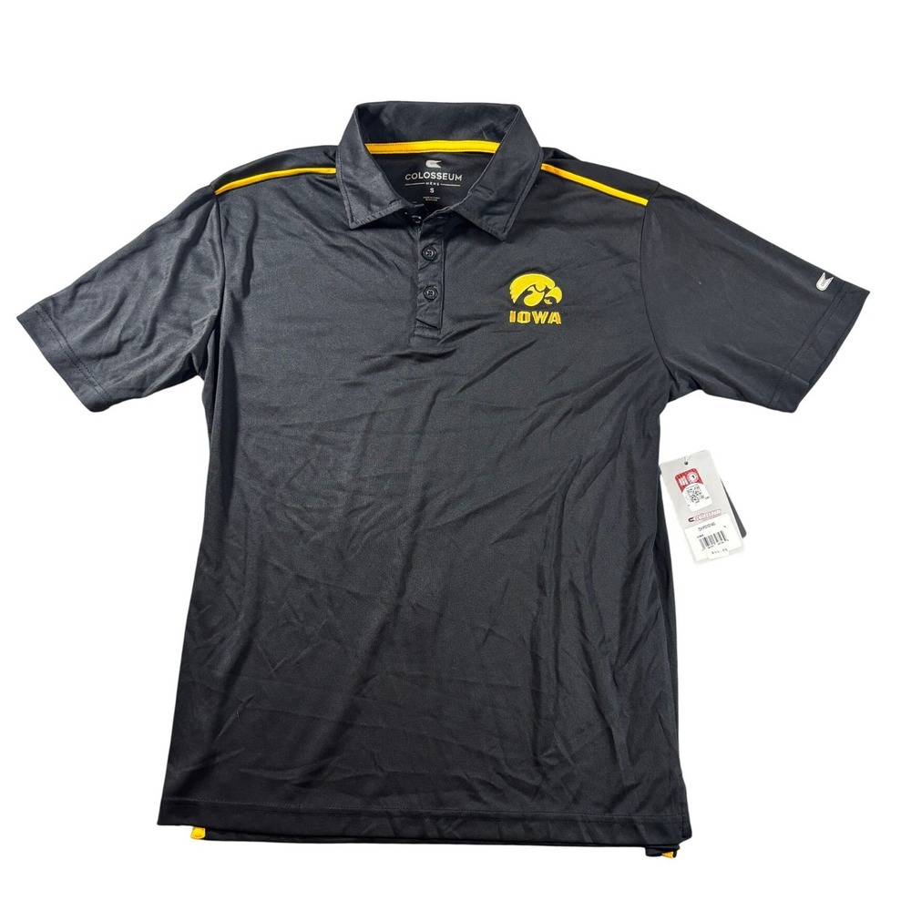 Colosseum Iowa Hawkeyes Mens Polo Shirt Black Gold Small DKPS10140 NWT